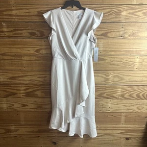 London Times Size 8 Ruffled Tan Dress . - Picture 1 of 6