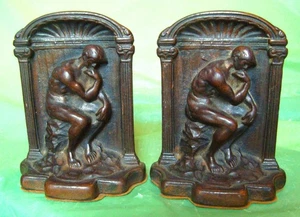 Antique HUBLEY "THE THINKER" HEAVY SOLID CAST IRON BOOKENDS circa +/- 1928 Xlnt - Picture 1 of 9
