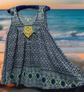 Unity Top XL Cute Blue Artsy Stretch Knit Babydoll Sleeveless Tank Shirt Blouse - Picture 1 of 5