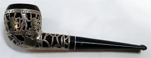 Vintage Medico Estate Tobacco Smoking Pipe Silver Metal Aztec Overlay - Picture 1 of 10