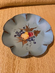 VTG 1950 Farber Shelvin Metal Hand Painted By Lori Floral 13 Inch Round Fluted - Picture 1 of 21