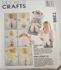 McCalls Crafts patrón 7398 muñeca portapañales bolsa botines mamelucos sombrero para dormir - Imagen 1 de 2