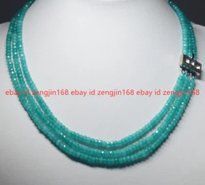 "Collar de cuentas rondelle de gemas de aguamarina azul facetado natural de 2x4 mm de 3 filas de 17-19""" - Imagen 1 de 12