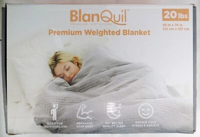 BlanQuil Premium 20lbs Weighted Blanket 48” x 74” Grey New In Box Ships Daily - Image 1 of 2