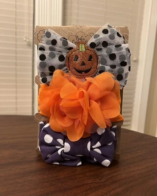 Baby Essentials Halloween Fall Autumn 3-Pack Baby Headbands Pumpkin 0-24 Months - Image 1 of 4