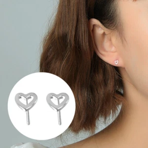 Genuine 925 Sterling Silver Cute Small Tiny Cut-out Heart Stud Earrings Gift UK - Picture 1 of 3