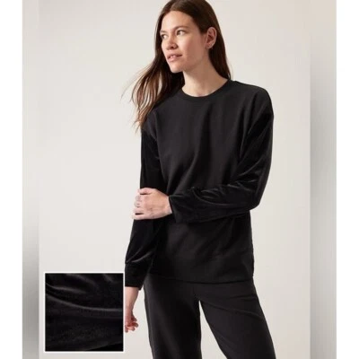 Athleta Retroplush Velvet Crewneck Sweatshirt Black Size M - Image 1 of 4