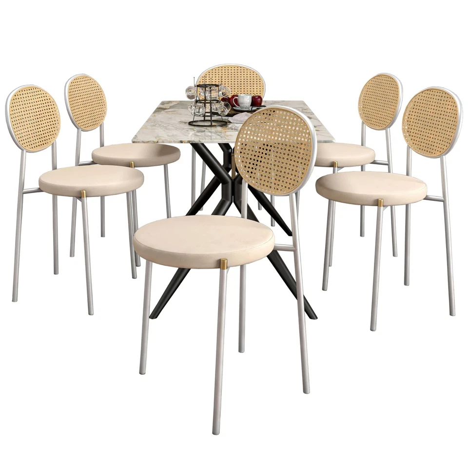 Elega 7-Piece Dining Set with Sintered Stone Table and 6 Velvet Side Chair - Image 1 of 4