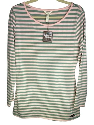 1098. Camiseta Matilda Jane Algodón/Spandex Manga Larga Verde Melocotón Rayas Nueva con Etiquetas Talla L Foto 1 de 4
