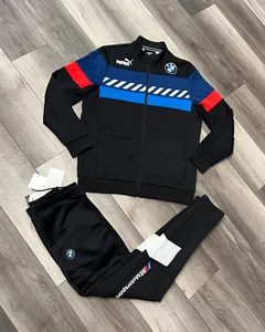 PUMA BMW MOTORSPORTS MEN'S TRACKSUIT BLACK BLUE SWEATPANTS SMALL + JACKET LARGE - Picture 1 of 24