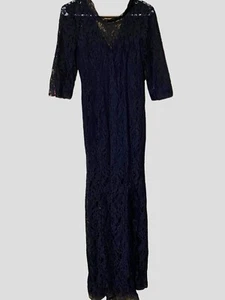 Lulu's dunkelblau Spitze Maxikleid großer Frontschlitz Bodycon Kleid durchsichtig NEU - Bild 1 von 24