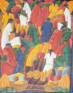 Vintage & Signed FanFan Kenol Naif Folk Haitian Art Painting on Canvas HAITI - Picture 1 of 5