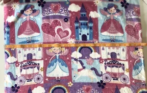 NEW Plush Fleece fabric by the Yard - Princess Print - Squares - Castle 58” Wide - Picture 1 of 3
