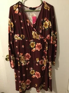 Neu mit Etikett Derek Heart Umstandskleid Spandex Blumen - Frühling weinrot Blumen Large - Bild 1 von 2