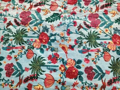 Luxury Indian Soft Velvet Grey Floral Print Fabric Upholstery Dressmaking Sewing - Image 1 of 4