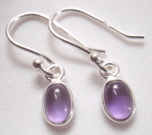 Amethyst Oval 925 Sterling Silver Drop Earrings Very Small - Picture 1 of 2