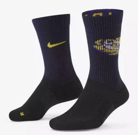 NIKE LSU TIGERS FOOTBALL SOCKS 2-PACK CREW DA6833-902 MENS SIZE LARGE 8-12 2PAIR Cover