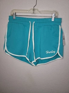 NWT Hurley Womens Medium Blue Green Fleece Sweat Ladies Shorts - Picture 1 of 5