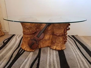 TAVOLINO CON VIOLINO IN CERAMICA CON VETRO SALOTTO SOGGIORNO ARREDO CASA - Imagen 1 de 1