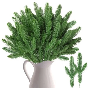 50 PCS Artificial Pine Branches Christmas Faux Pine Greenery Stems Fake Cedar - Picture 1 of 8