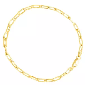 Pulsera de cadena de eslabones con clip de papel superpuesto de oro de 14 k de plata de ley, collar de 3,5 mm - Imagen 1 de 13
