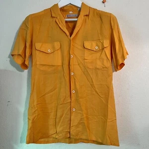Vintage Paul D'Avril Mens Orange Short-Sleeve Button-Up Shirt Small Graphic Back - Picture 1 of 9