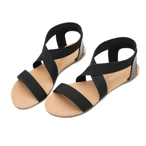 Women Flat Sandals Elastic Ankle Strap Gladiator Beach Classic Flat Sandals - Picture 1 of 25