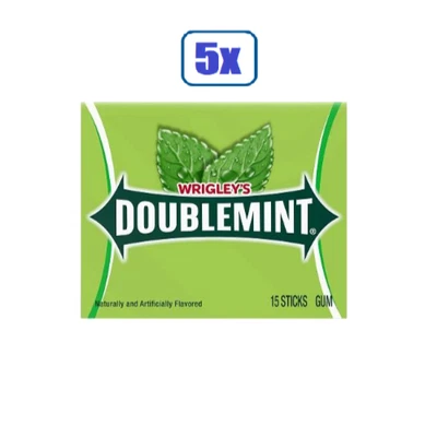 5 paquetes de goma delgada natural sabor doble menta Wrigley's, 15 barras cada uno Foto 1 de 2