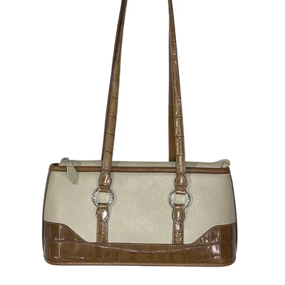 Bolsa de couro BRIGHTON vintage feminina estilo baguete creme e marrom - Imagem 1 de 4