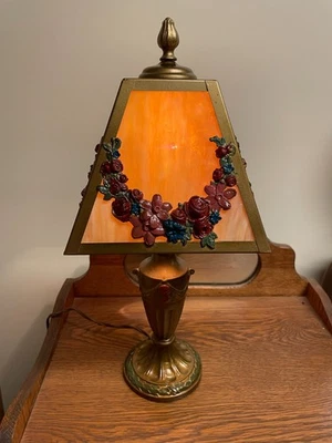 ANTIQUE SLAG GLASS LAMP - Image 1 of 4