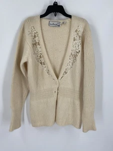Needleworks Cardigan in lana panna con struttura in maglia a costine scollo a V chiusura con bottoni S - Foto 1 di 4