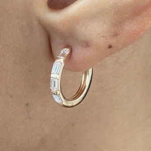 Diamond Hoop Earrings Emerald E-F VS1 0.86 Carat Lab Created 14k Rose Gold - Picture 1 of 8