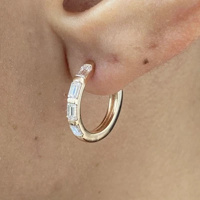 Diamond Hoop Earrings Emerald E-F VS1 0.86 Carat Lab Created 14k Rose Gold - Image 1 of 4