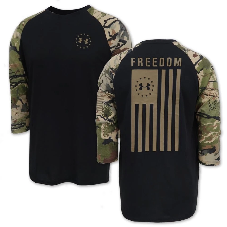安德玛男式小号自由美国国旗迷彩衬衫 3/4 袖 — 第 1/1 张图片