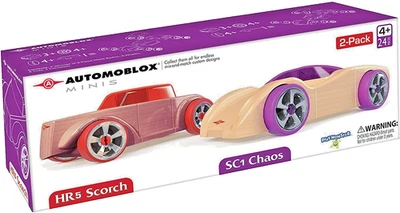 Automoblox Minis paquete de 2 coches de madera real HR5 Scorch y SC1 Chaos - juguete STEM Foto 1 de 4