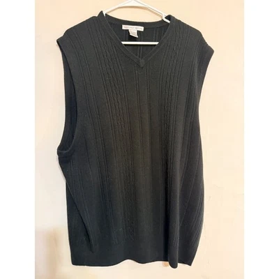 GEOFFREY BEENE Hombres Negro Cuello en V Cable Tejido Sin Mangas Suéter Chaleco XXL Preppy Foto 1 de 4