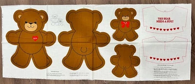 Cut And Sew Vip Cranston Teddy Bear Fabric Panel With T-Shirt “Needs A Hug”