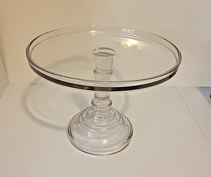 EAPG King & Sons Large Round Clear Glass 10" Pedestal Cake Stand - Picture 1 of 11