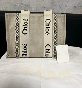 Chloe Woody Medium Leinen Tote Bag in Schiefergrün guter Zustand Mode selten - Bild 1 von 12
