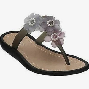 NINE WEST Nelia Grey Pink w/ Flowers Flip Flops Sandals Thongs NEW Womens Sz 6 8 - Picture 1 of 5