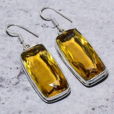 黄水晶宝石 925 纯银礼品珠宝耳环 2.01 英寸礼物送给她 R46 — 第 1/4 张图片