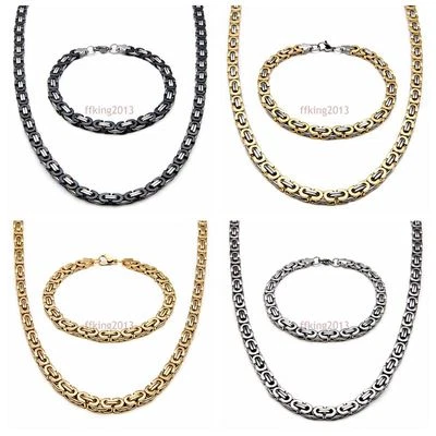 6/8/10MM Mens Stainless Steel byzantine Chain Necklace Bracelet Jewelry Set Gift - Image 1 of 4