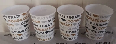new Graduation 16 oz Plastic Cups White 4 Pack Grad Tableware Party Cups - Image 1 of 4