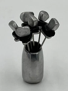 MCM Cocktail Forks Silver Black Picks Holder - Picture 1 of 7