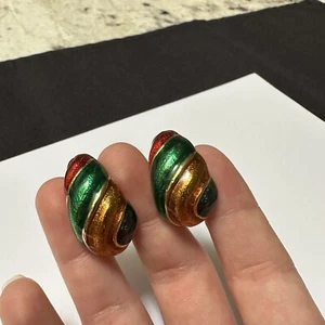 Premier Designs Colorful Enamel Clip On Earrings Gold Tone Red Orange Green Etc - Picture 1 of 9