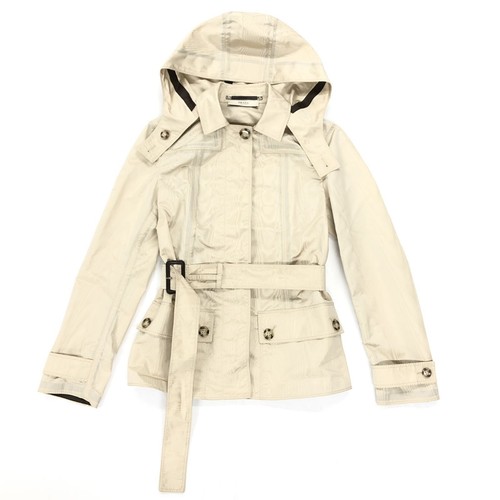 Giacca leggera PRADA donna beige seta nylon con cappuccio e cintura in vita