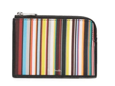 Paul Smith Men's Wallet Leather Multicolor Artist Stripes Zip Top Pouch Case New - Image 1 of 4