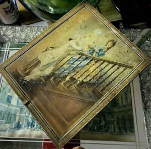 Vintage Metal Box With Painted Romantic Scene - Picture 1 of 12