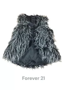 Forever 21 Kunstfell Weste Medium Schwarz Grau Funky Feathery - Bild 1 von 4