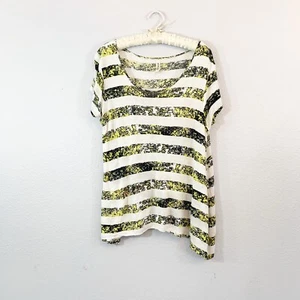 Pieces By Kensie Striped Geometric Print Tunic Tee Yellow Black White Size M - Picture 1 of 4